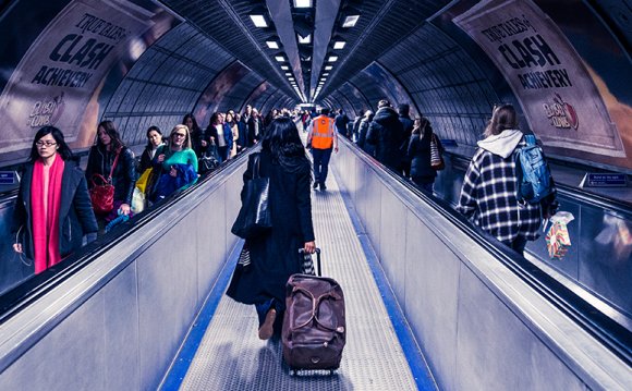 A busy moving walkway in an